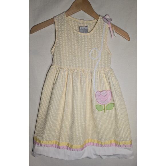 Youngland Girls Yellow Plaid Gingham Spring Easter Dress Sz 6x Flower Butterfly - Picture 1 of 4
